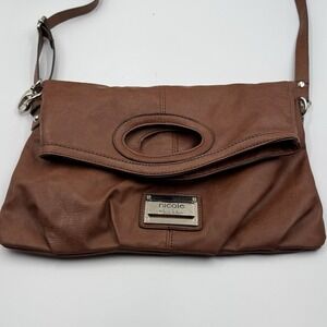 Nicole by Nicole Miller Brown Leather Crossbody Foldover Bag Y2K‎